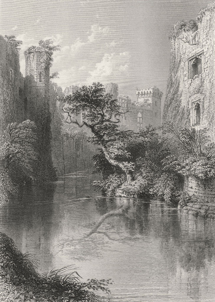 WALES. Moat, Raglan Castle-Bartlett c1860 old antique vintage print picture